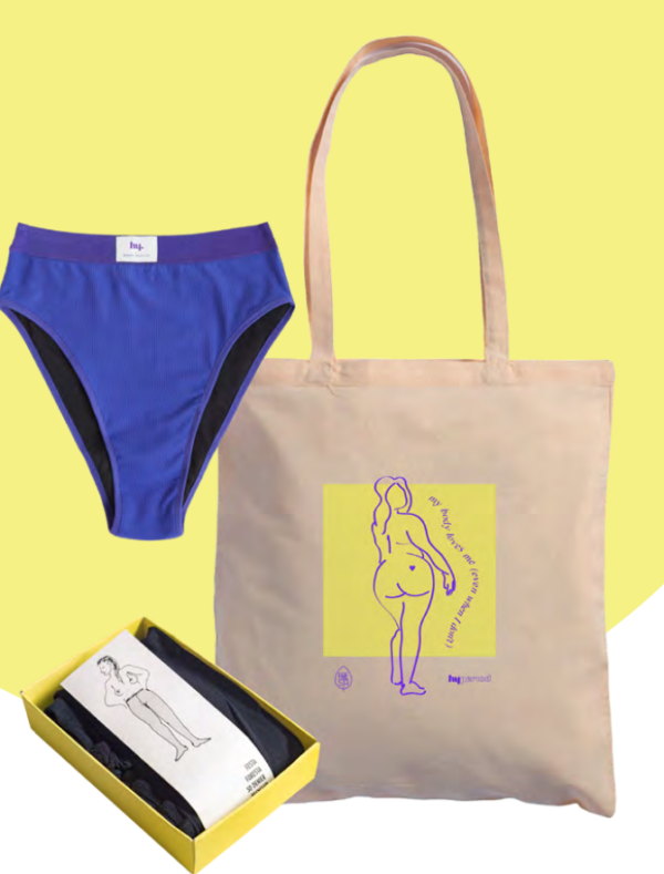 hyperiod period panties and festa foresta collant + bag manivesto "my body loves me (even when I don't)"